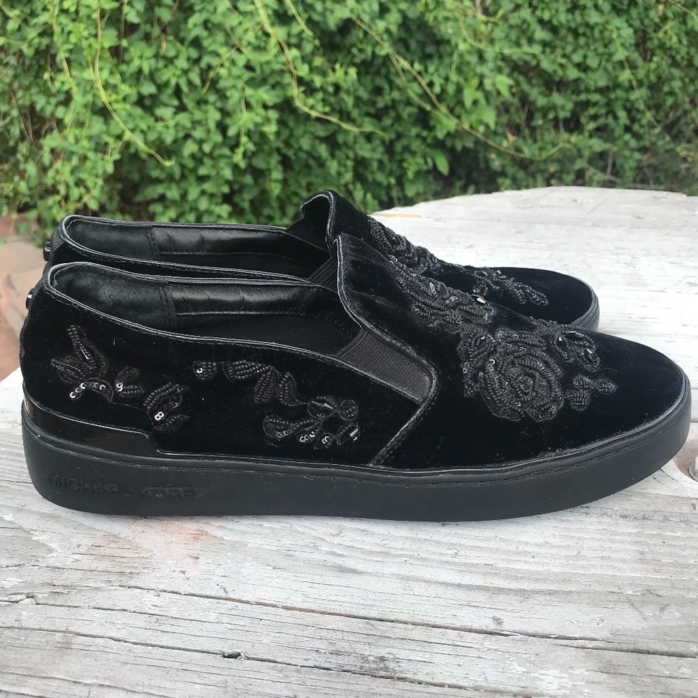 SALE! Michael Kors Beaded Velvet Black Loafers - Picture 3 of 14
